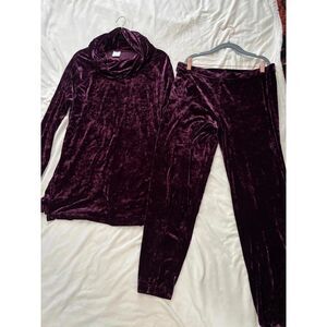 vintage cabernet purple velour velvet tracksuit cowl tunic capri pant small